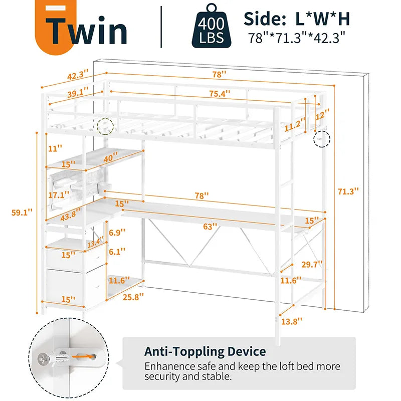 Yoobure Loft Bed Twin Size with Desk