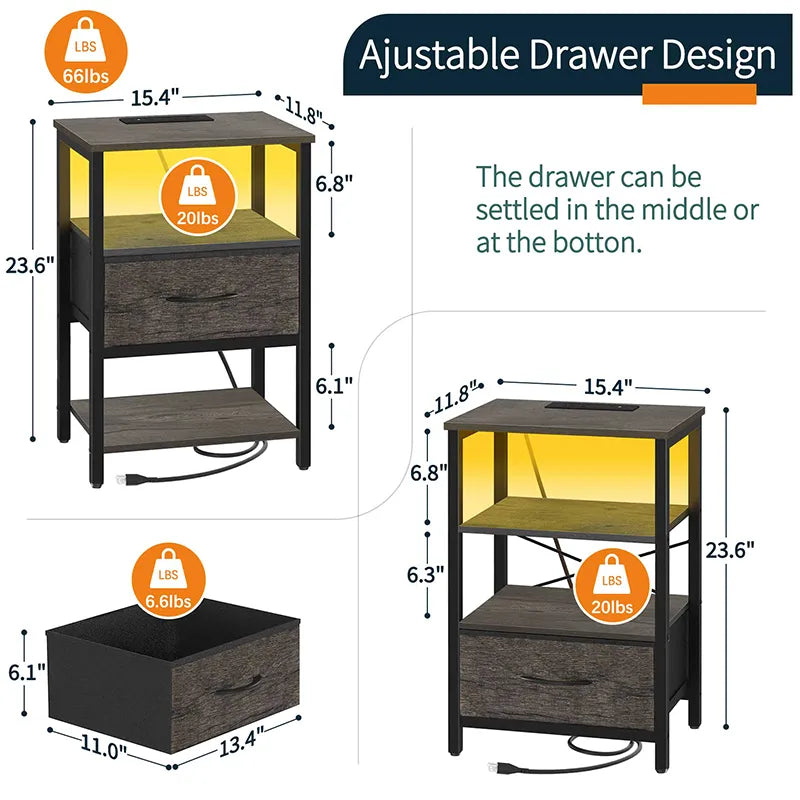 Yoobure 1-Drawer Nightstand with LED