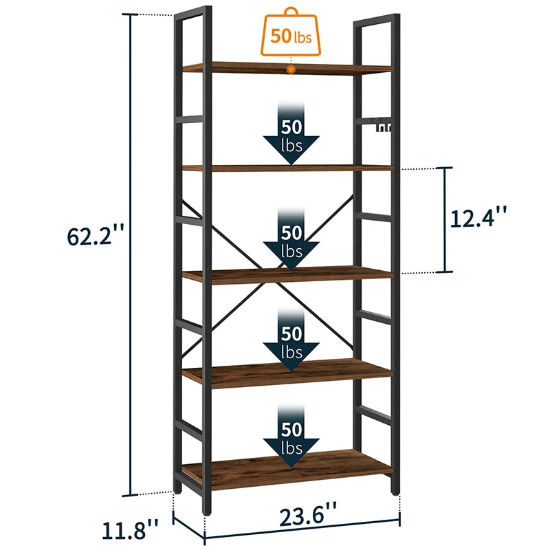 Yoobure 5-Tier Tall Bookshelf