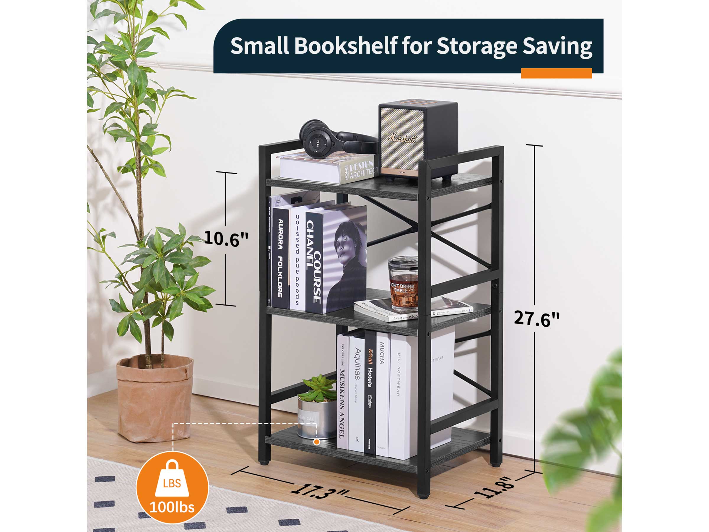 Yoobure 3-Tier Small Bookshelf