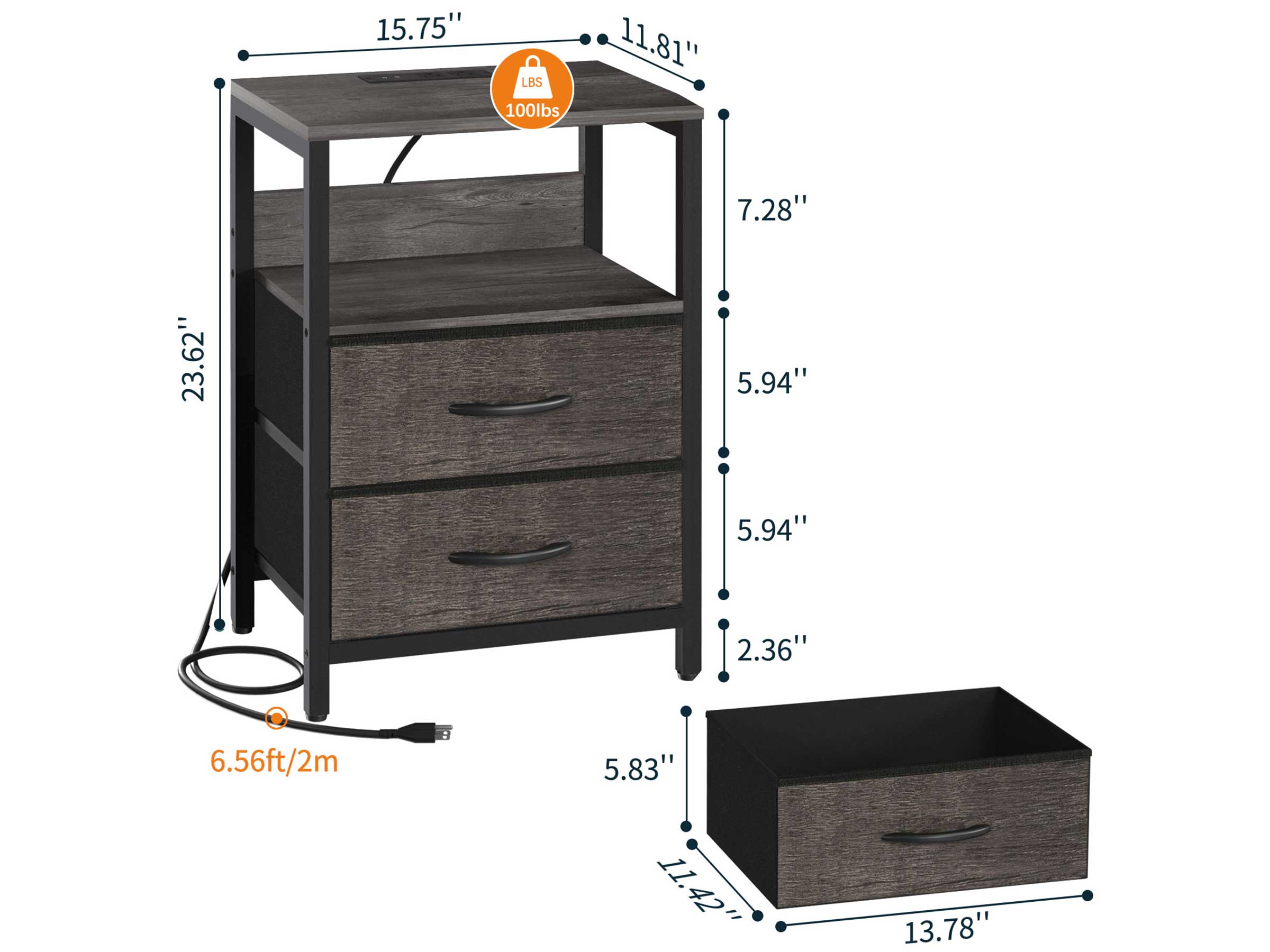 Yoobure 2-Drawer Nightstand with LED