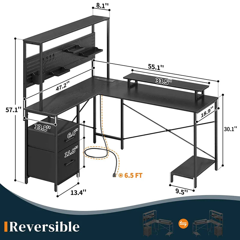 Yoobure L Shaped Desk with Pegboard