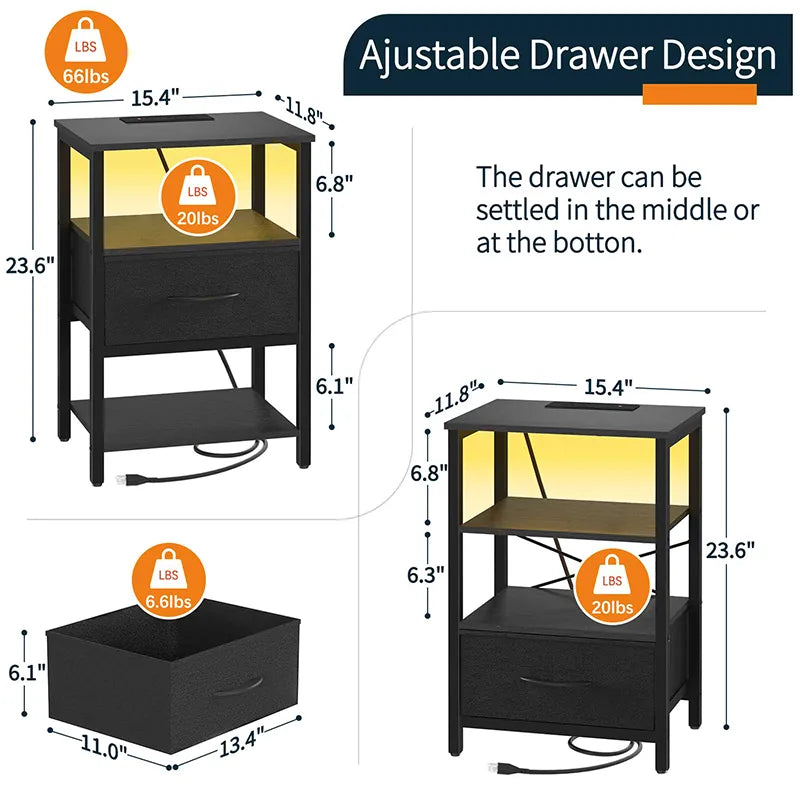 Yoobure 1-Drawer Nightstand with LED