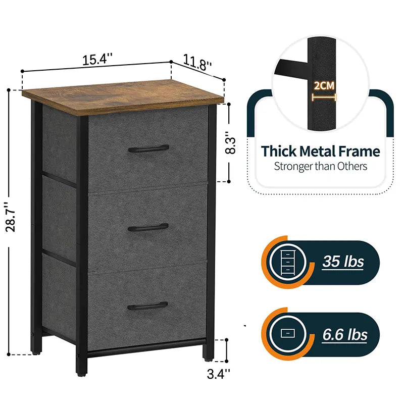 Yoobure 3-Drawer Beside Table