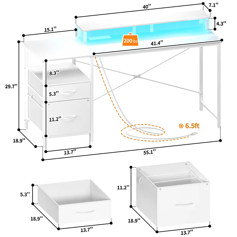 Yoobure 55.1 Inch 2-Drawer Computer Desk