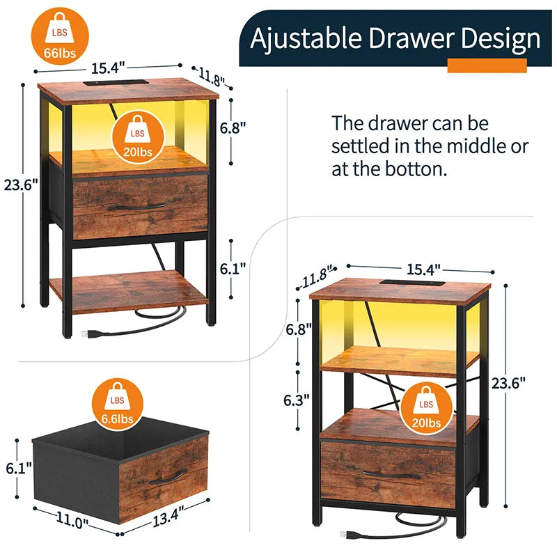 Yoobure 1-Drawer Nightstand with LED