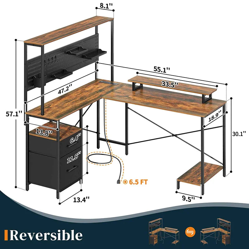 Yoobure L Shaped Desk with Pegboard