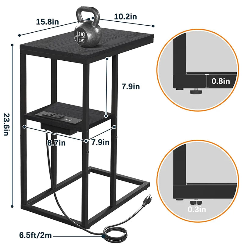 Yoobure LED C Shaped End Table with Charging Station