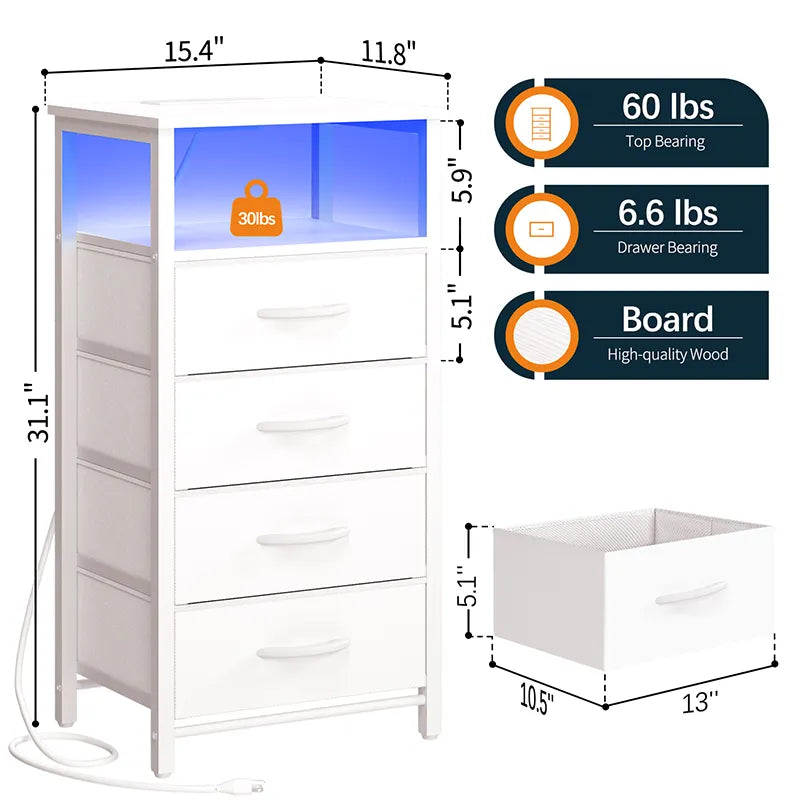 Yoobure 4-Drawer Nightstand with LED