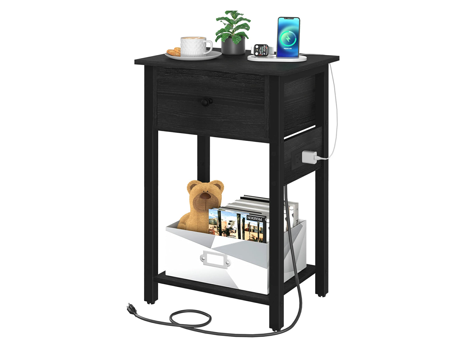 Yoobure 1-Drawer Nightstand with Charging Station