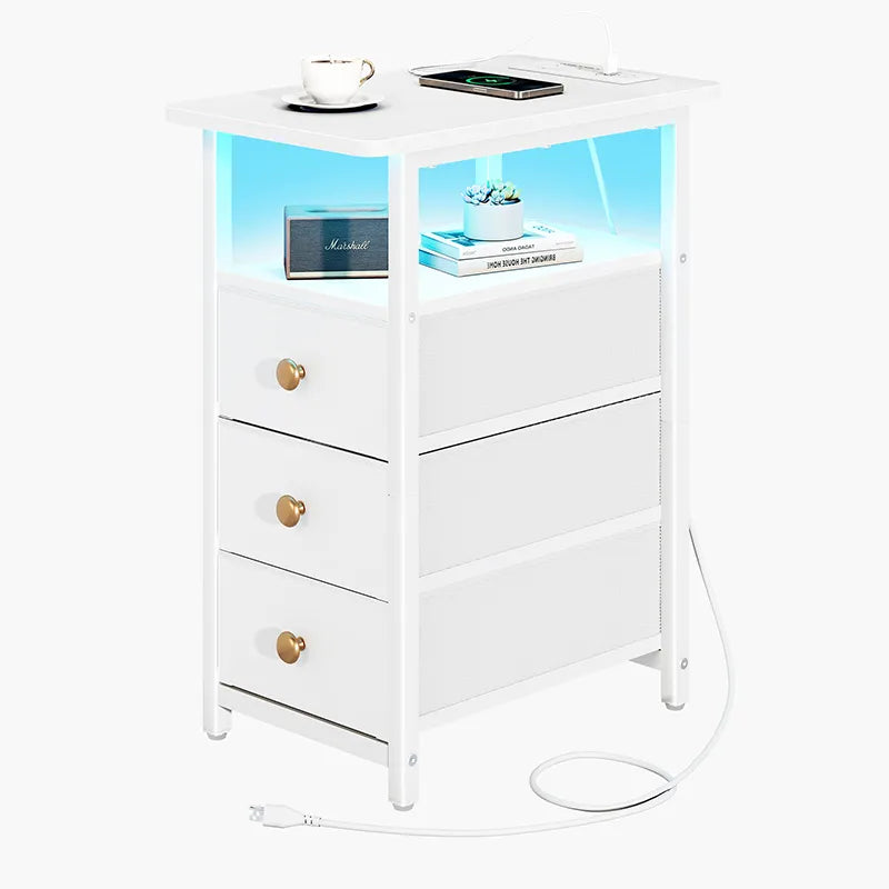 Yoobure 3-Drawer Narrow End Table with Charging Station