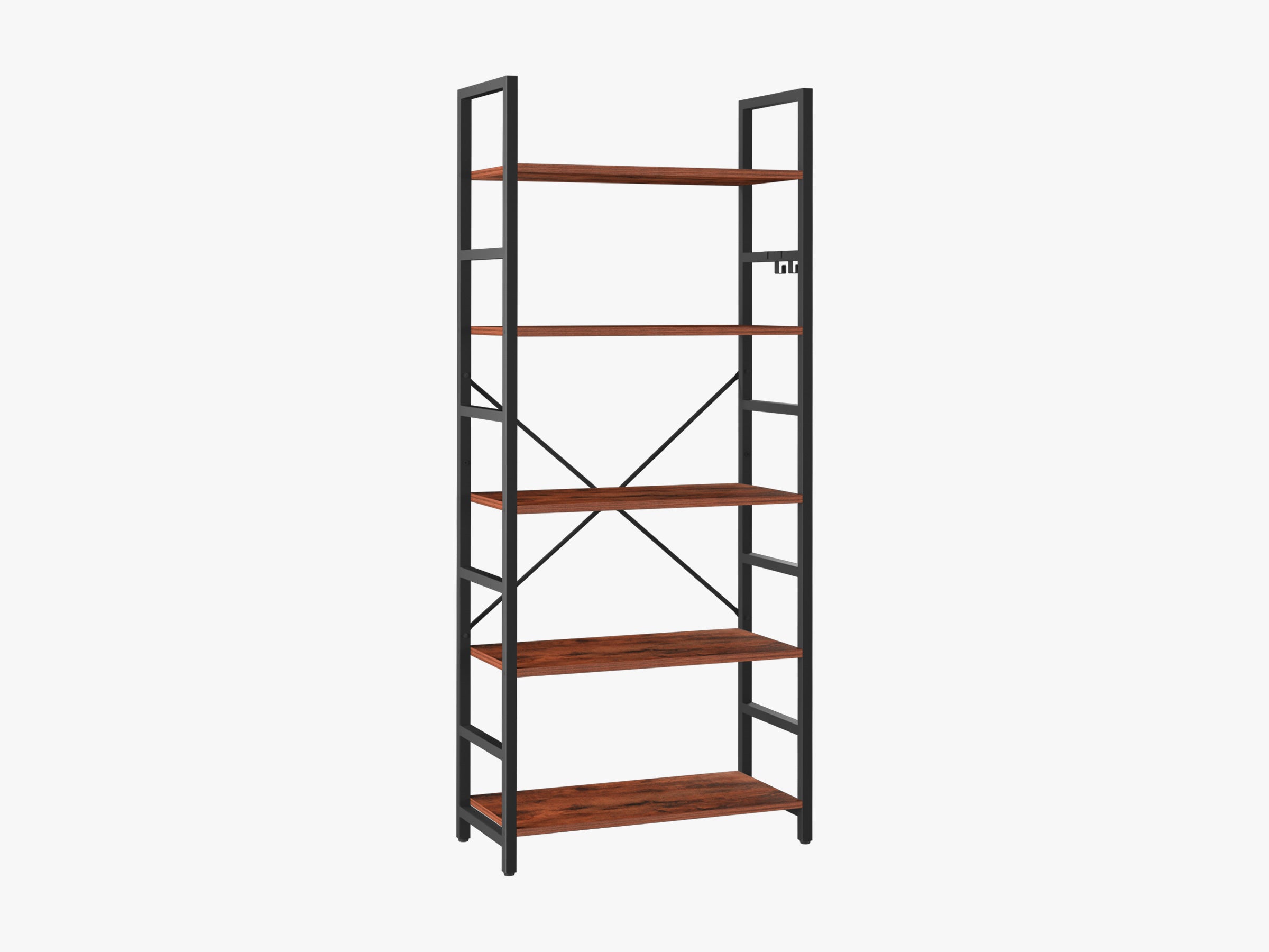 Berry-brown Yoobure 5-Tier Tall Bookshelf, built with durable wood and a sturdy metal frame