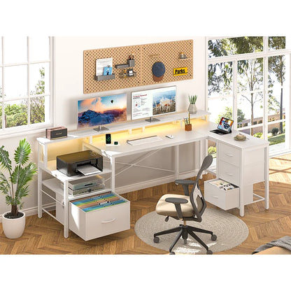 Yoobure 75 Inch Reversible Computer Desk with Storage File Cabinet &amp; Printer Stand