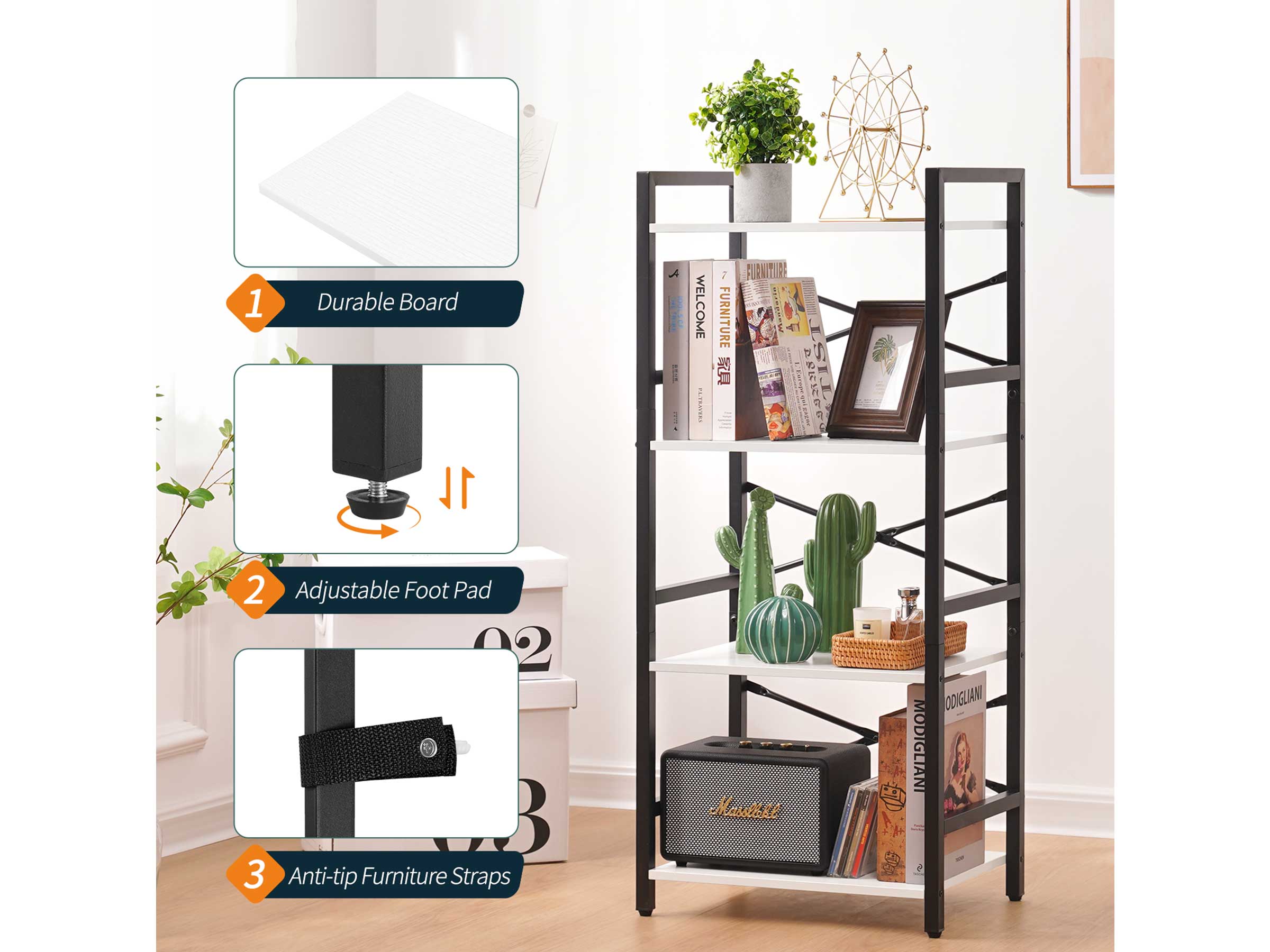 Yoobure 4-Tier Small Bookshelf