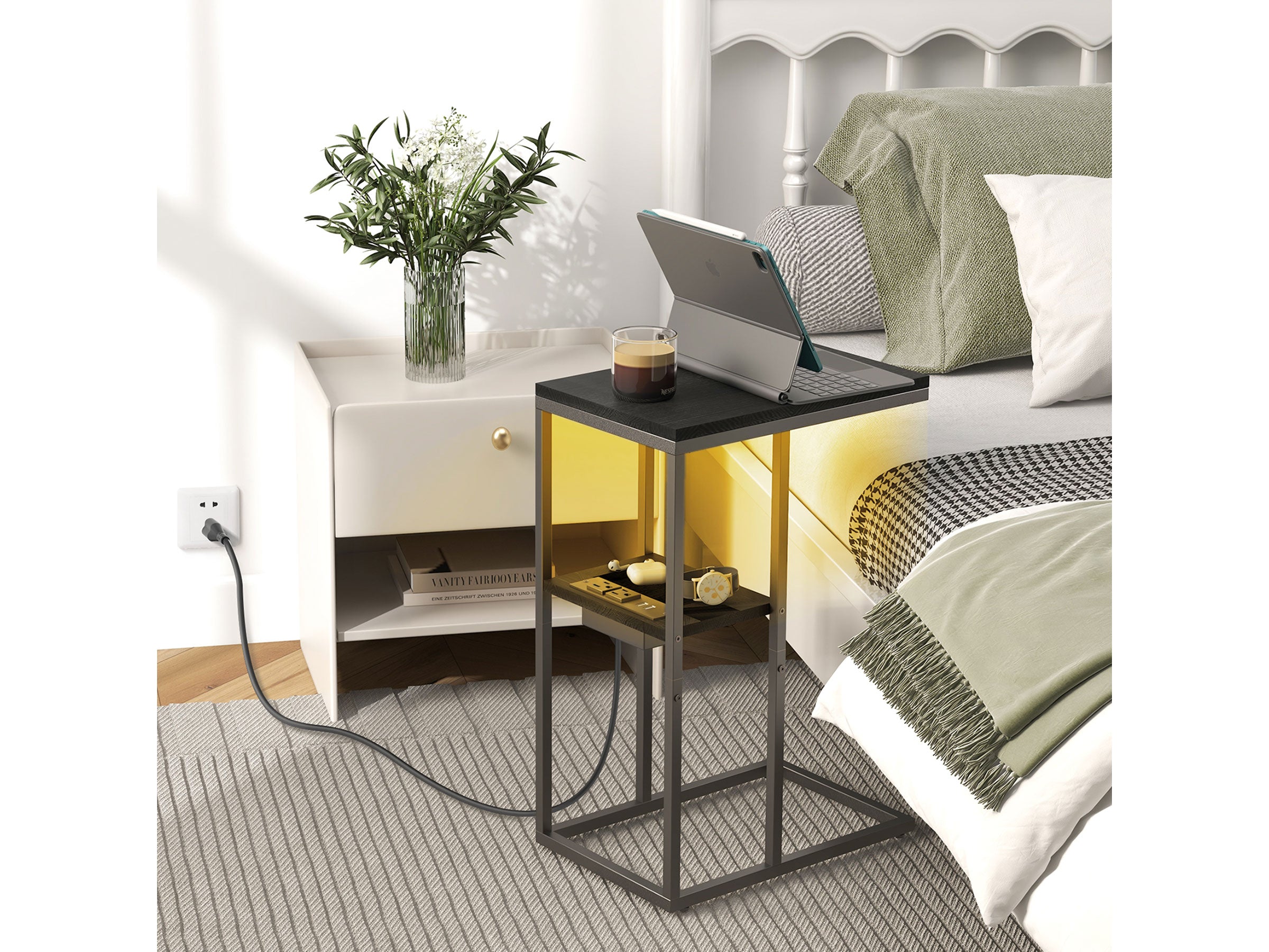 Yoobure LED C Shaped End Table with Charging Station