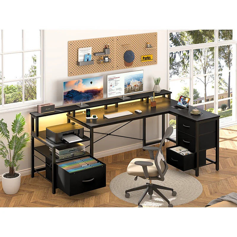 Yoobure Computer Desk Reversible LED Office Desk