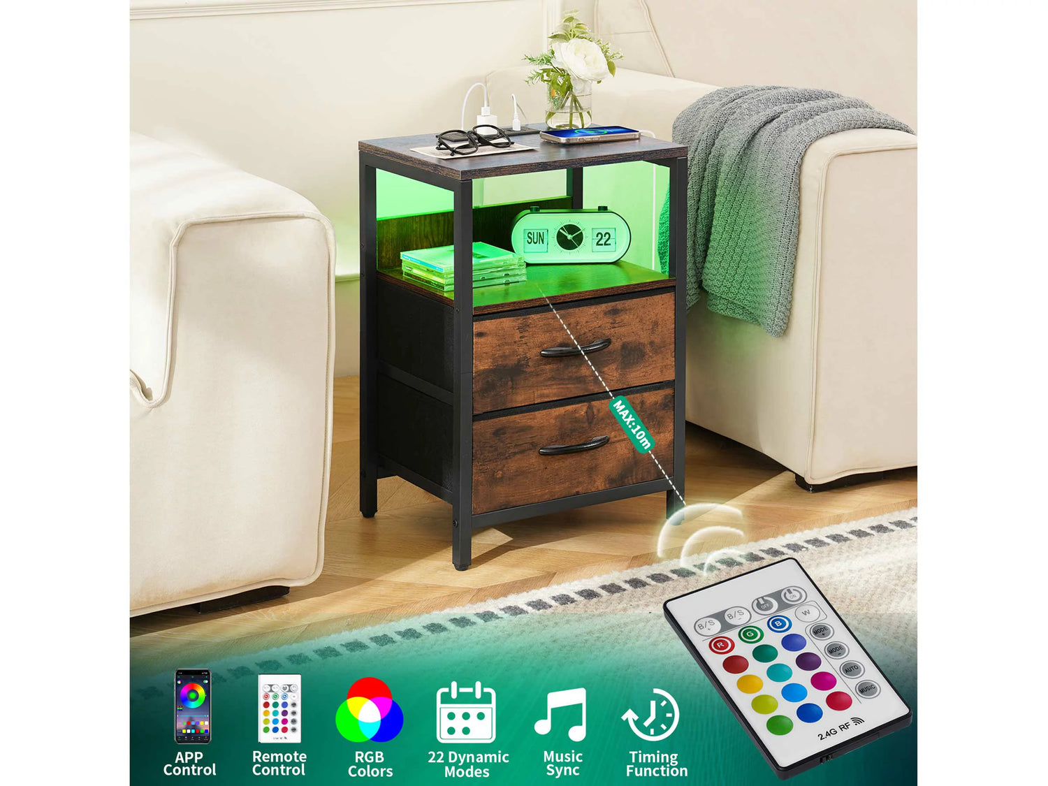 Yoobure 2-Drawers Nightstand with LED