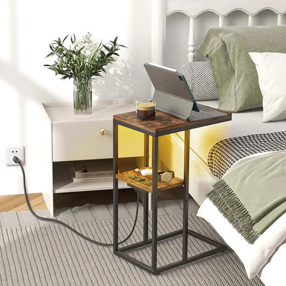 Yoobure LED C Shaped End Table with Charging Station