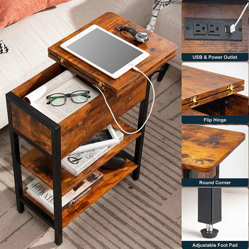 Yoobure Flip Top End Table with Charging Station