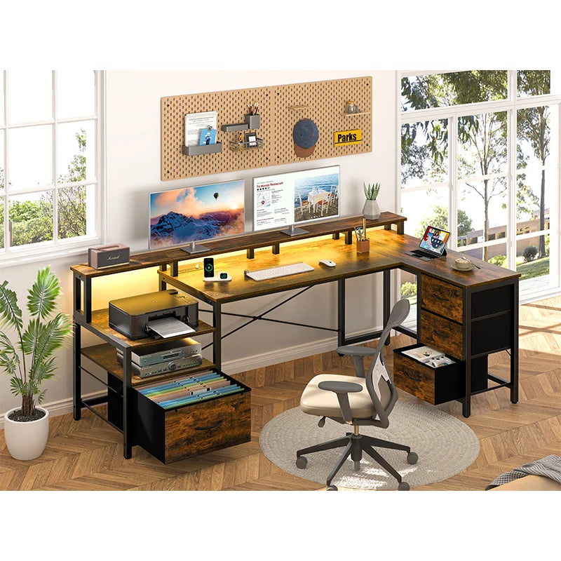 Yoobure Computer Desk Reversible LED Office Desk