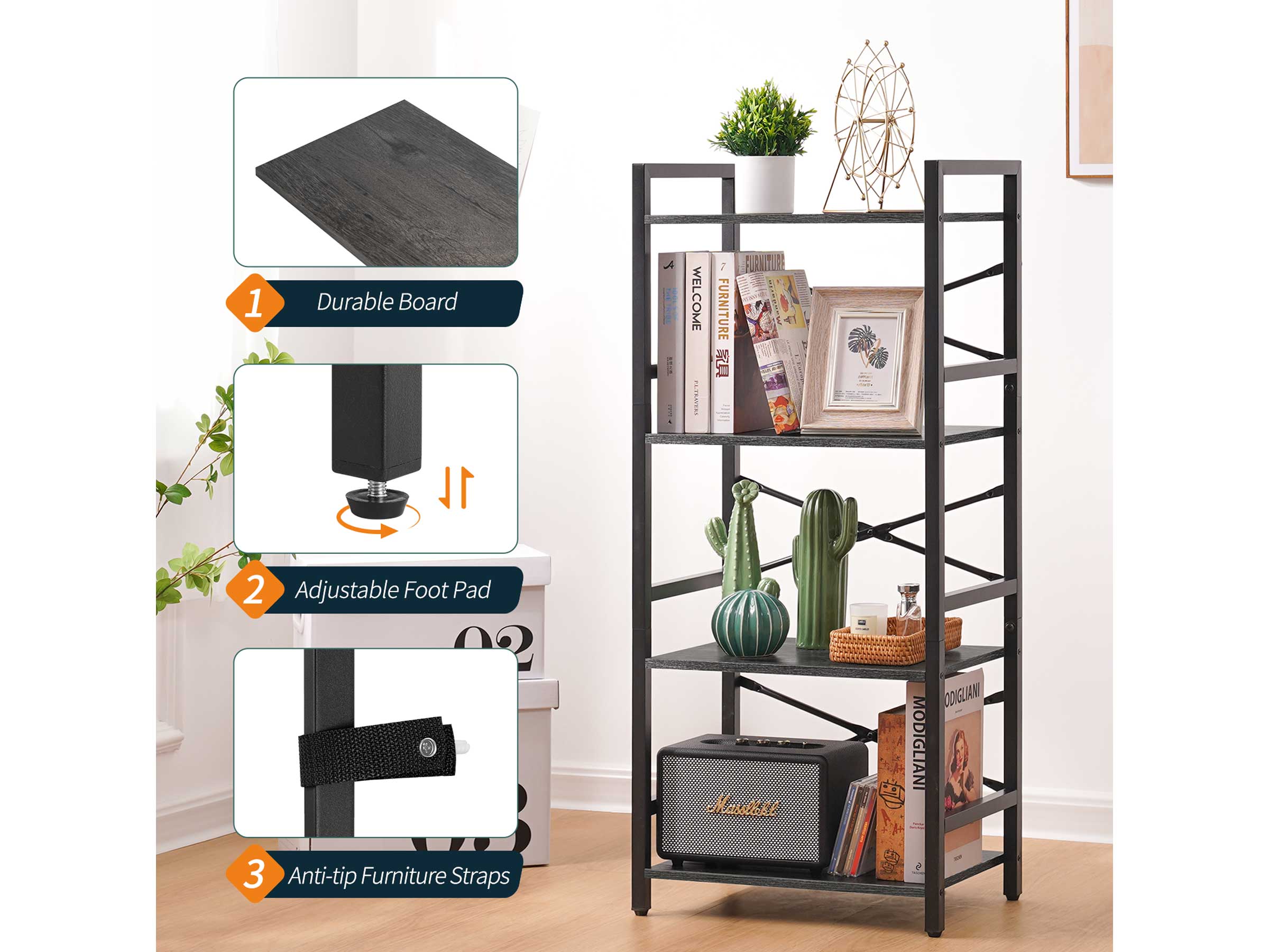 Yoobure 4-Tier Small Bookshelf