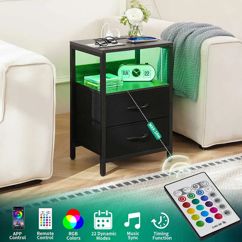 Yoobure 2-Drawer Nightstand with LED