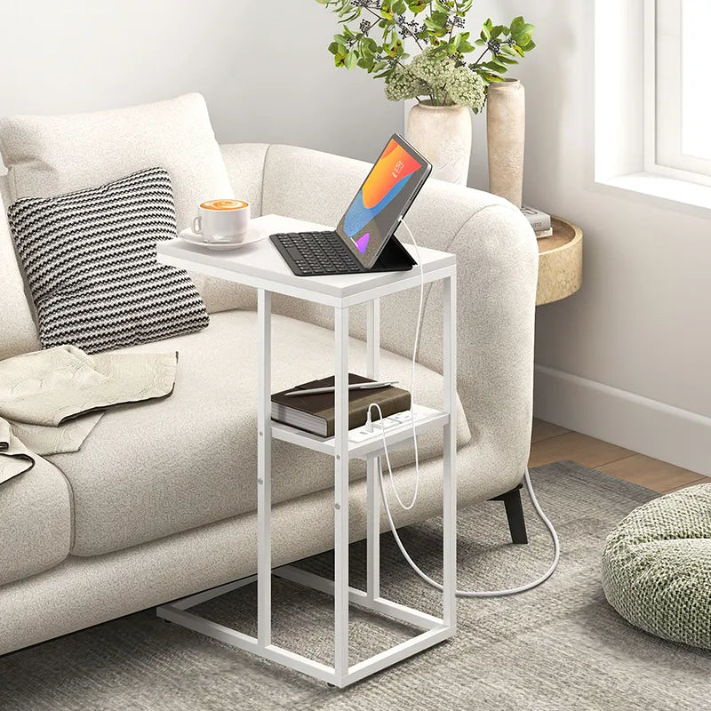 Yoobure C Shaped End Table with Charging Station