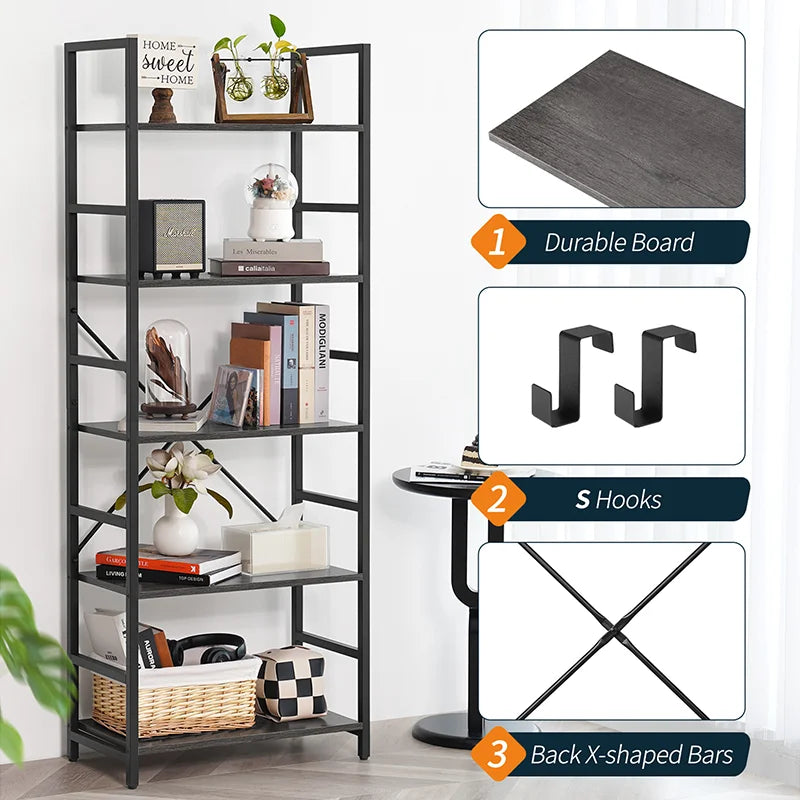 Yoobure 5-Tier Tall Bookshelf