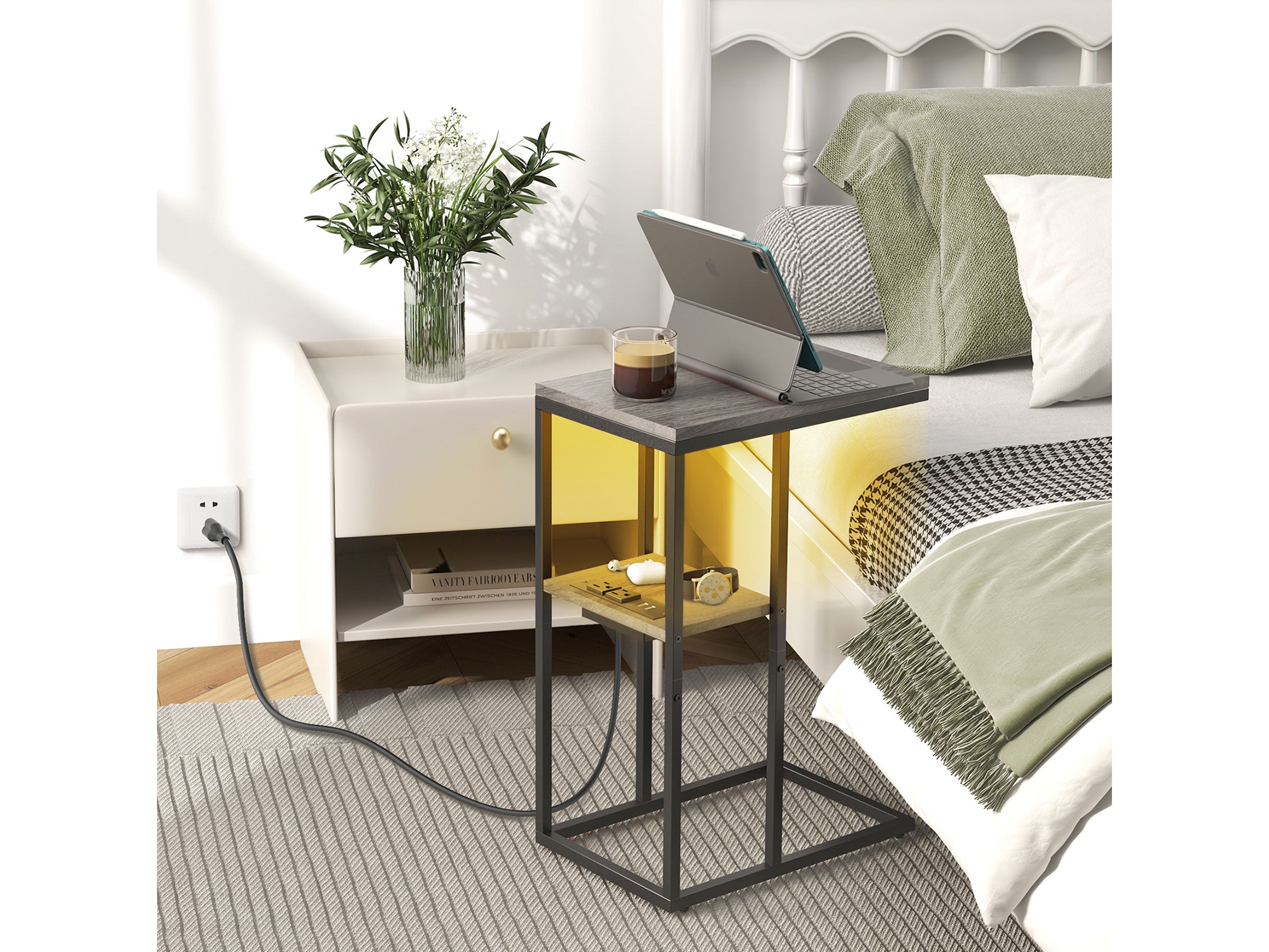 Yoobure LED C Shaped End Table with Charging Station