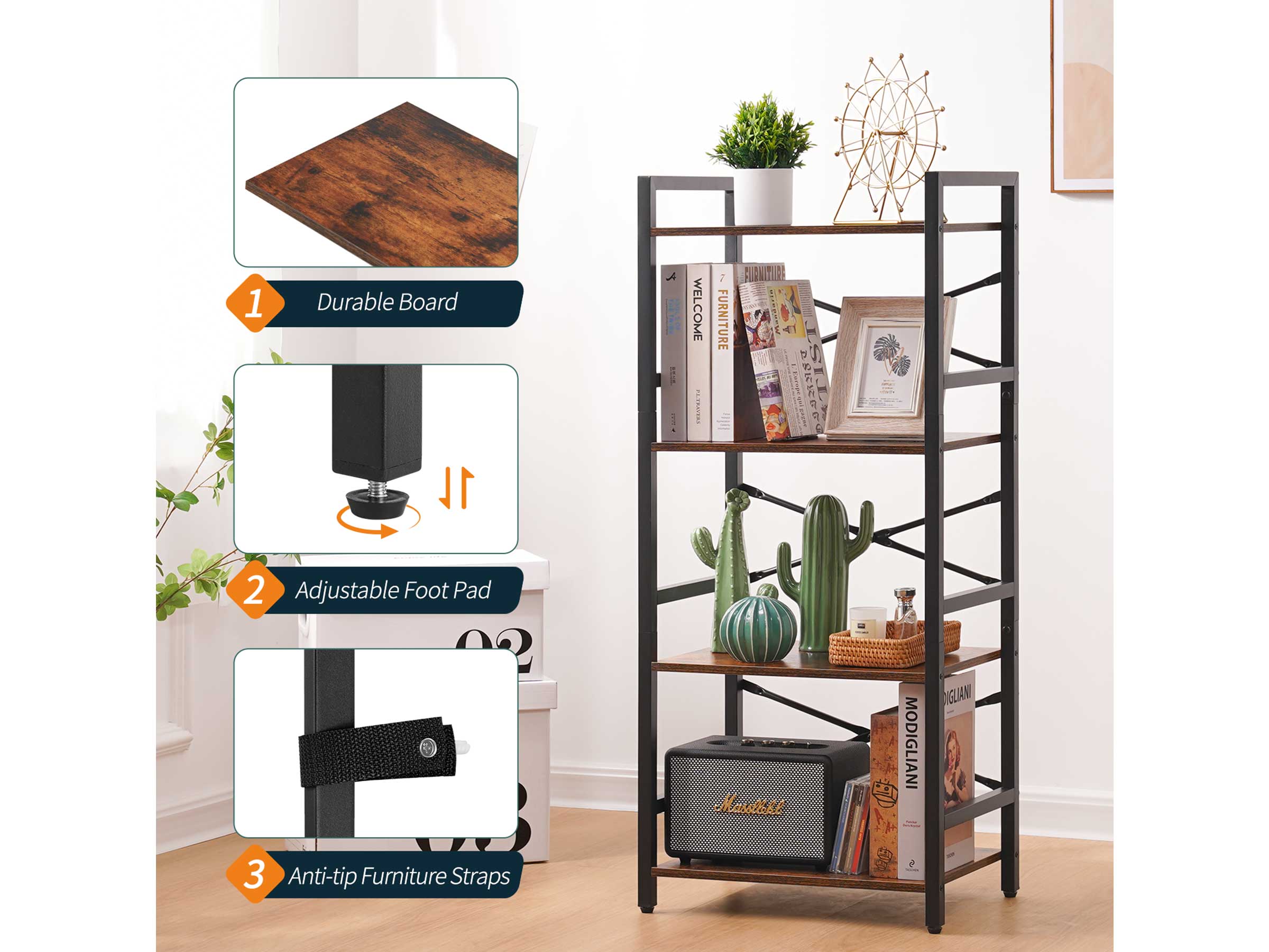 Yoobure 4-Tier Small Bookshelf