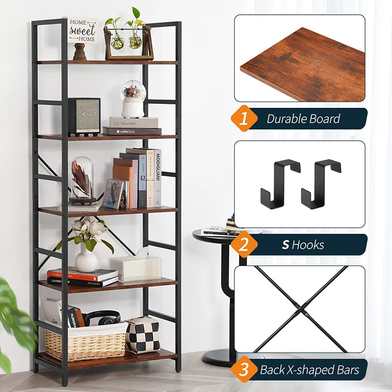 Yoobure 5-Tier Tall Bookshelf