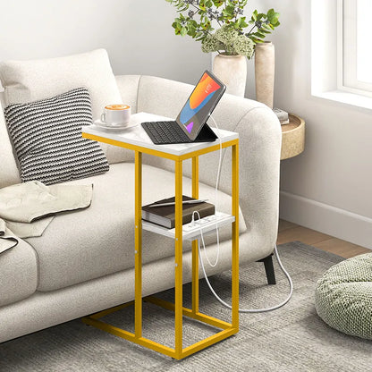 Yoobure C Shaped End Table with Charging Station