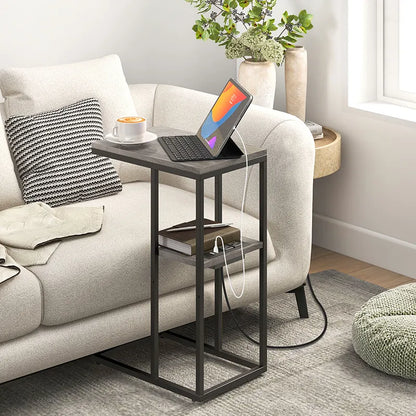 Yoobure C Shaped End Table with Charging Station