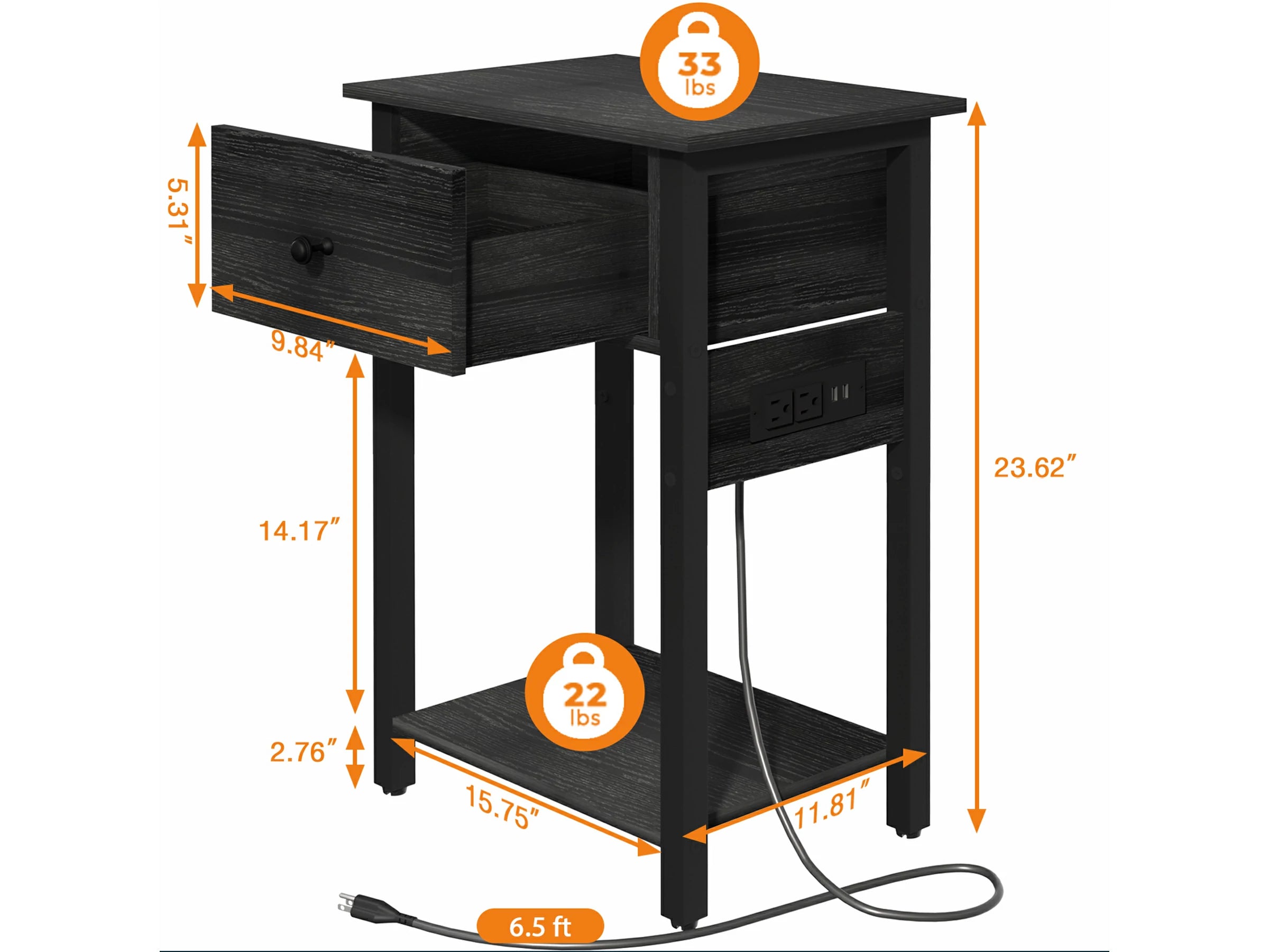 Yoobure 1-Drawer Nightstand with Charging Station