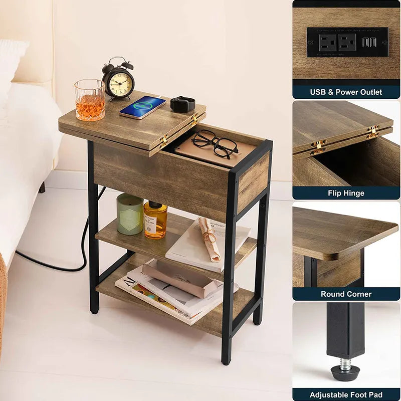 Yoobure Flip Top End Table with Charging Station