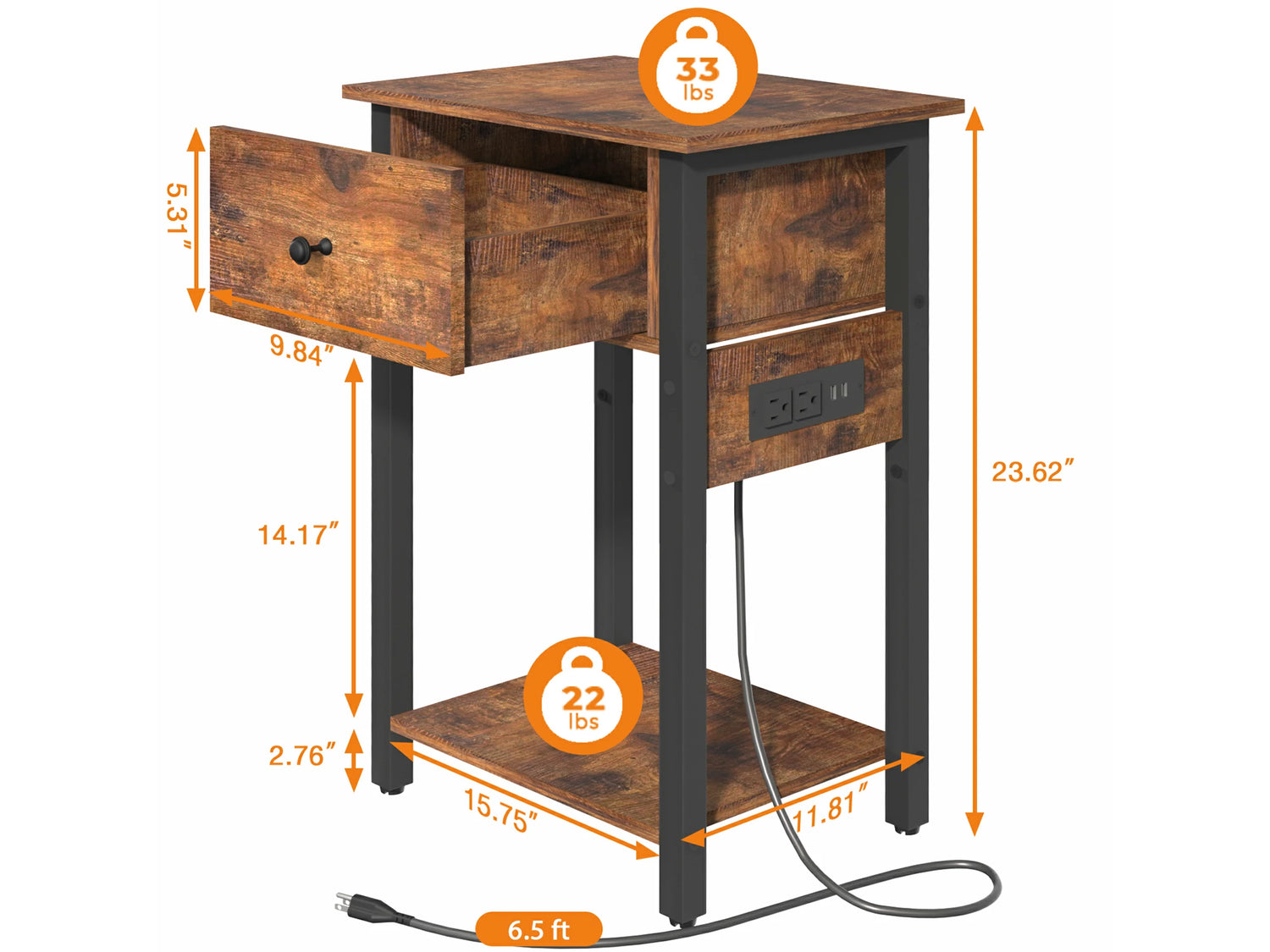 Yoobure 1-Drawer Nightstand with Charging Station