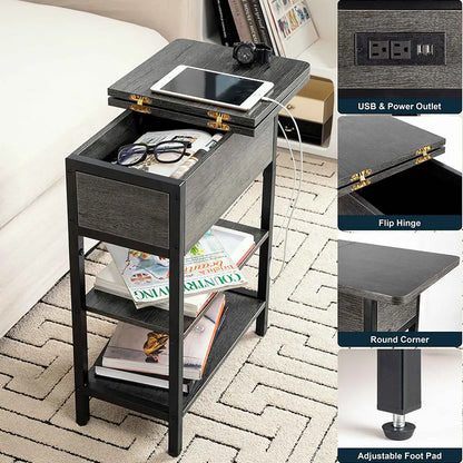 Yoobure Flip Top End Table with Charging Station