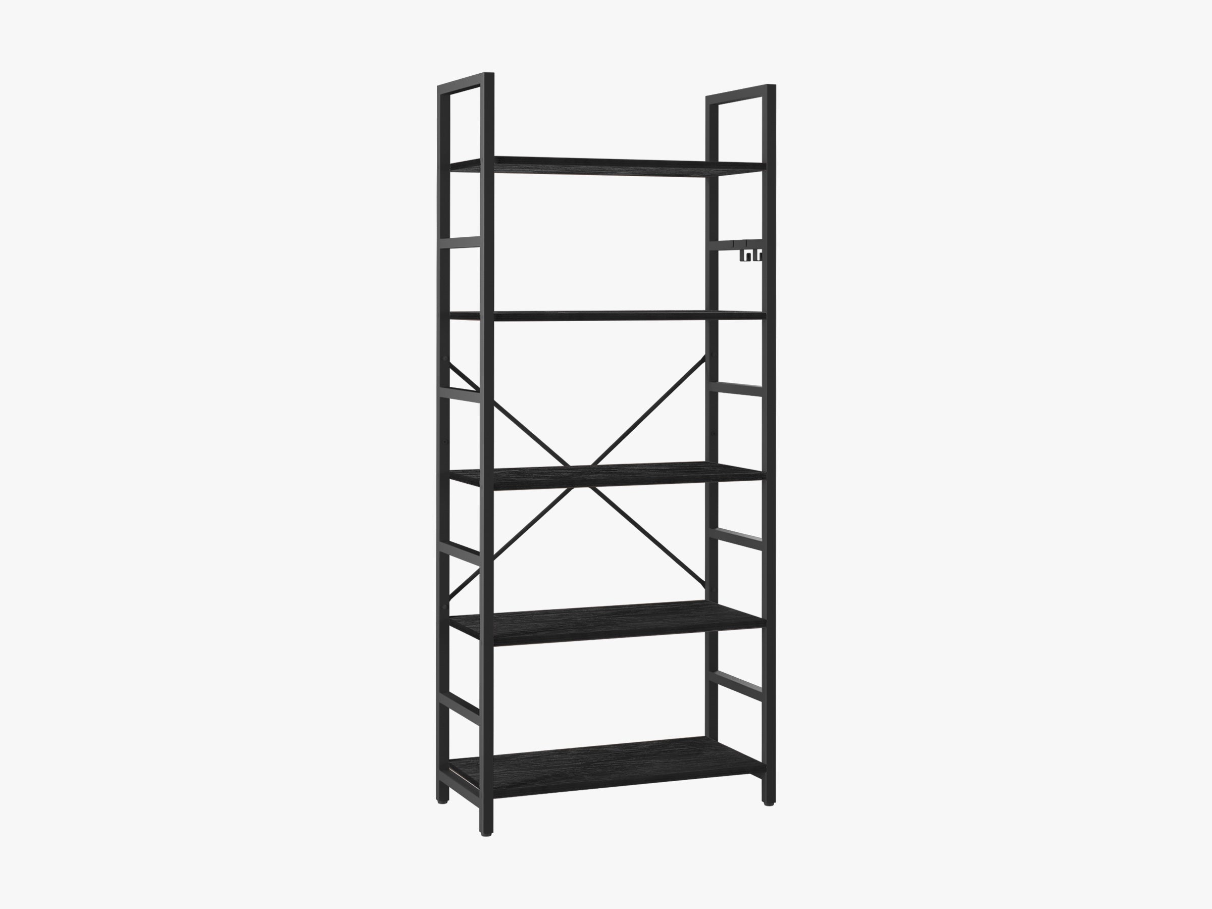 Black Yoobure 5-Tier Tall Bookshelf, built with durable wood and a sturdy metal frame