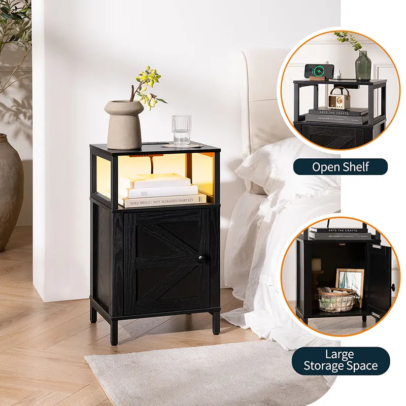 Yoobure Farmhouse Nightstand with Charging Station