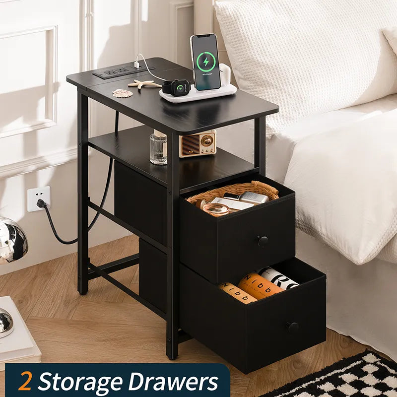 Yoobure 2-Drawer Narrow End Table with Charging Station