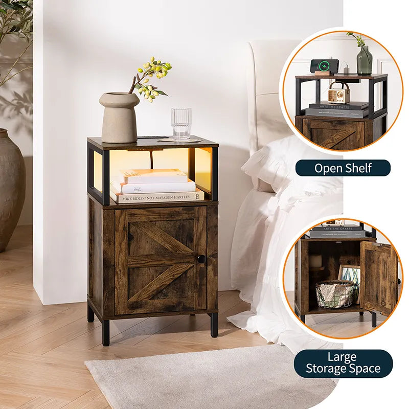 Yoobure Farmhouse Nightstand with Charging Station