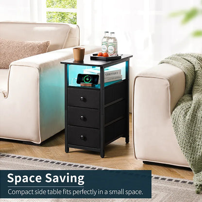 Yoobure 3-Drawer Narrow End Table with Charging Station