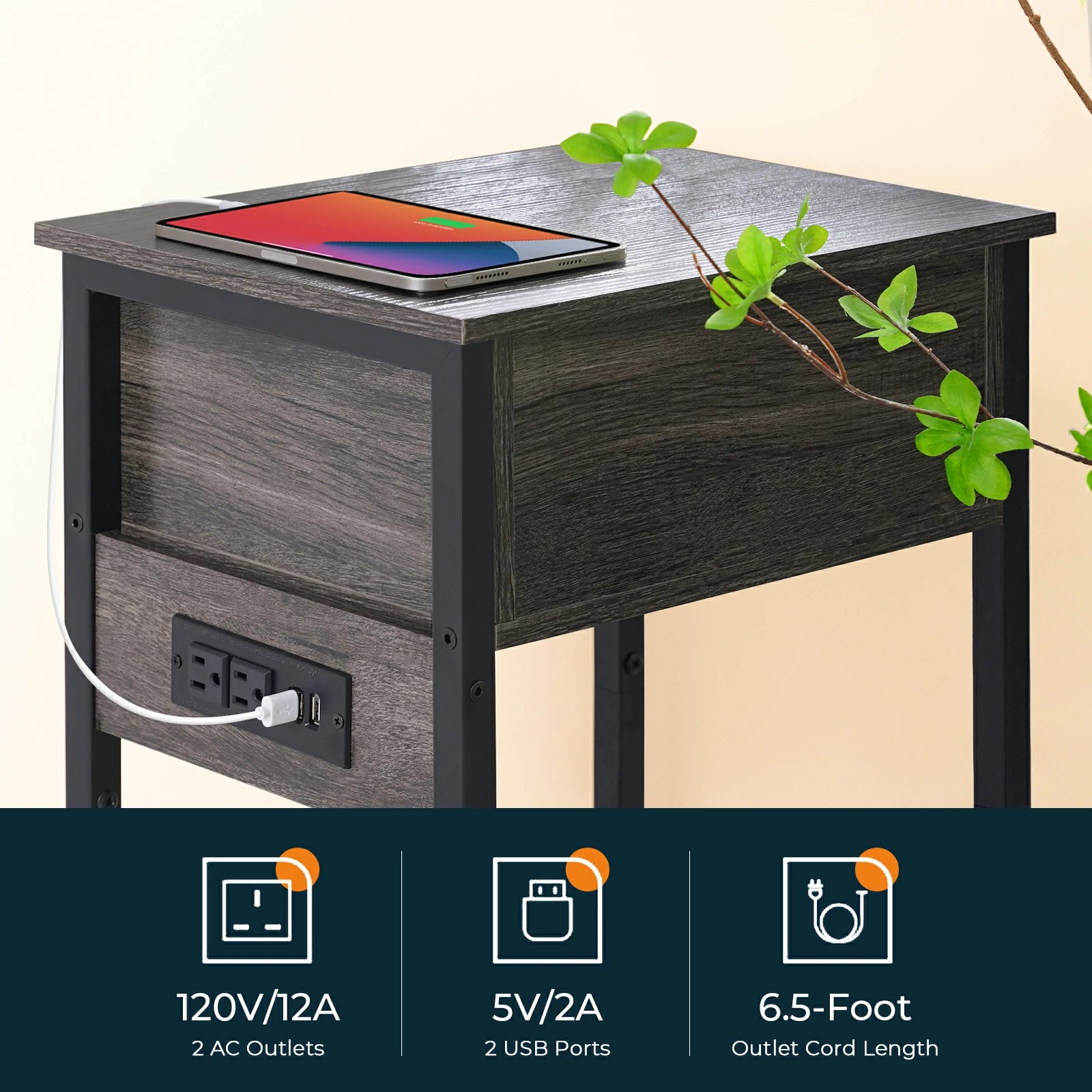 Yoobure 1-Drawer Nightstand with Charging Station