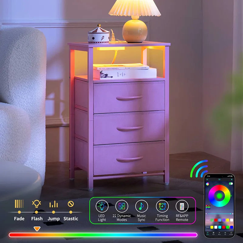 Yoobure 3-Drawer Nightstand with LED