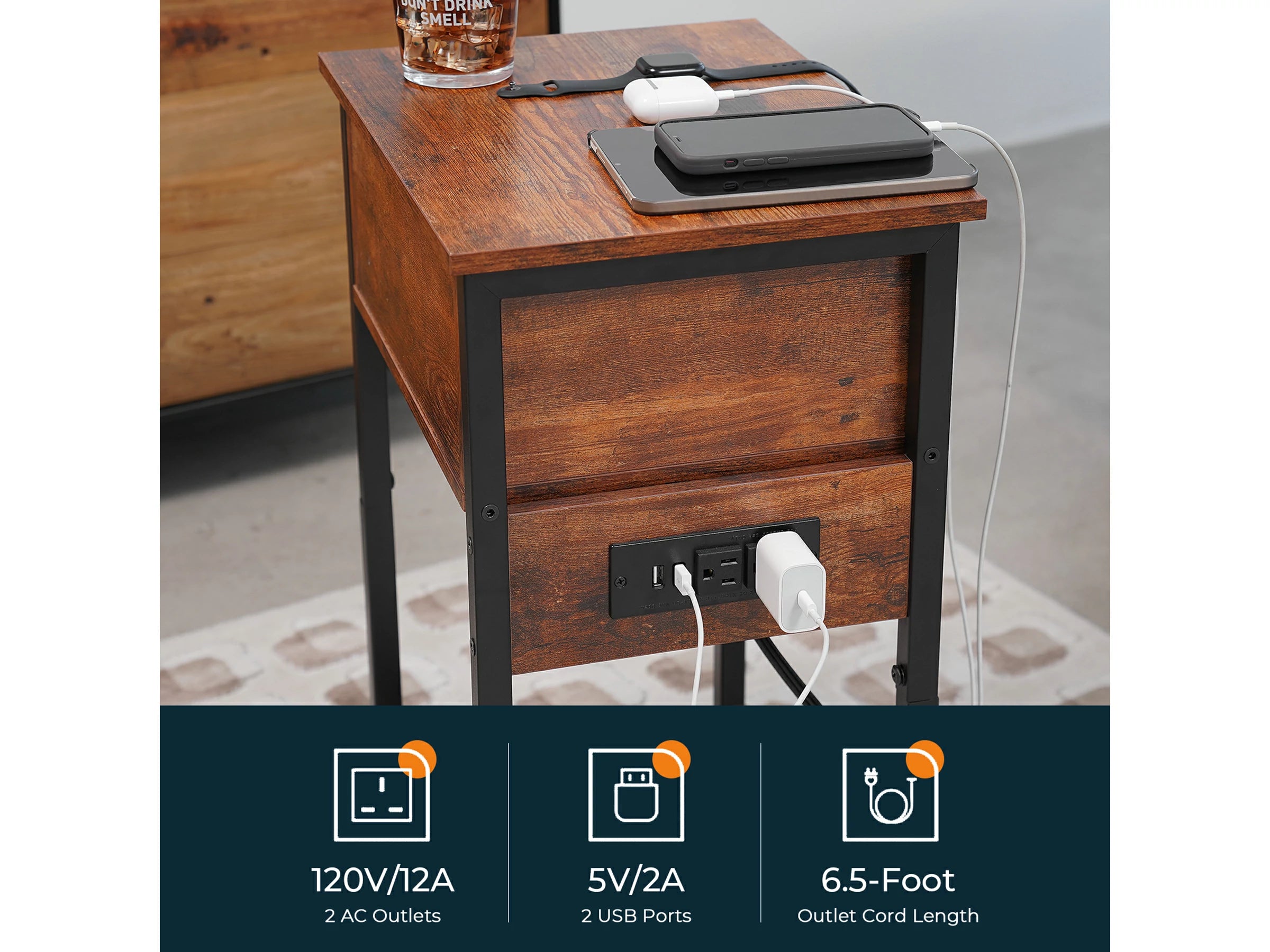 Yoobure 1-Drawer Nightstand with Charging Station