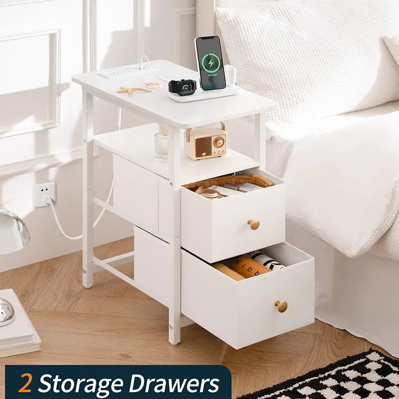 Yoobure 2-Drawer Narrow End Table with Charging Station