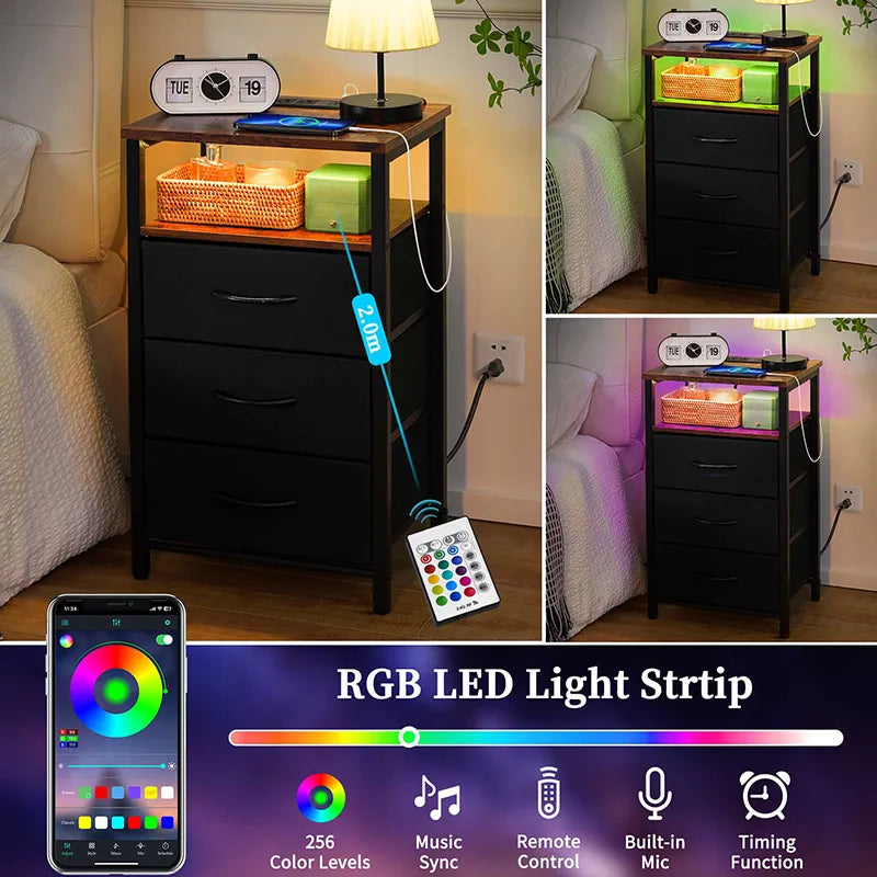 Yoobure 3-Drawer Nightstand with LED