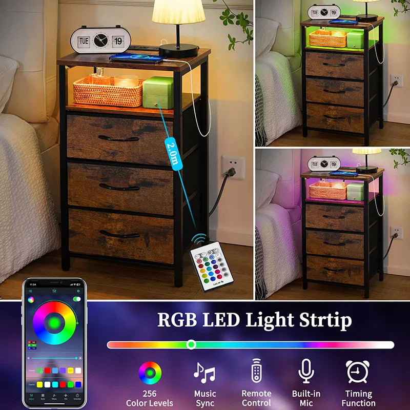 Yoobure 3-Drawer Nightstand with LED