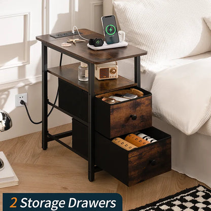 Yoobure 2-Drawer Narrow End Table with Charging Station