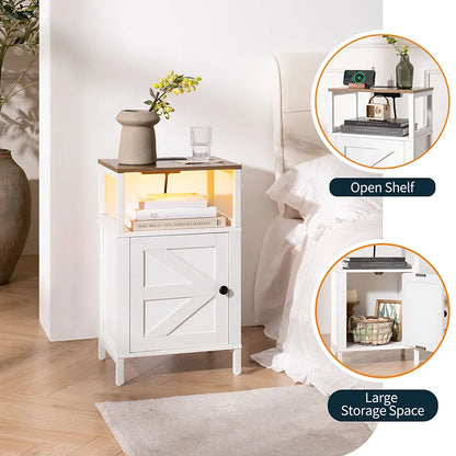 Yoobure Farmhouse Nightstand with Charging Station